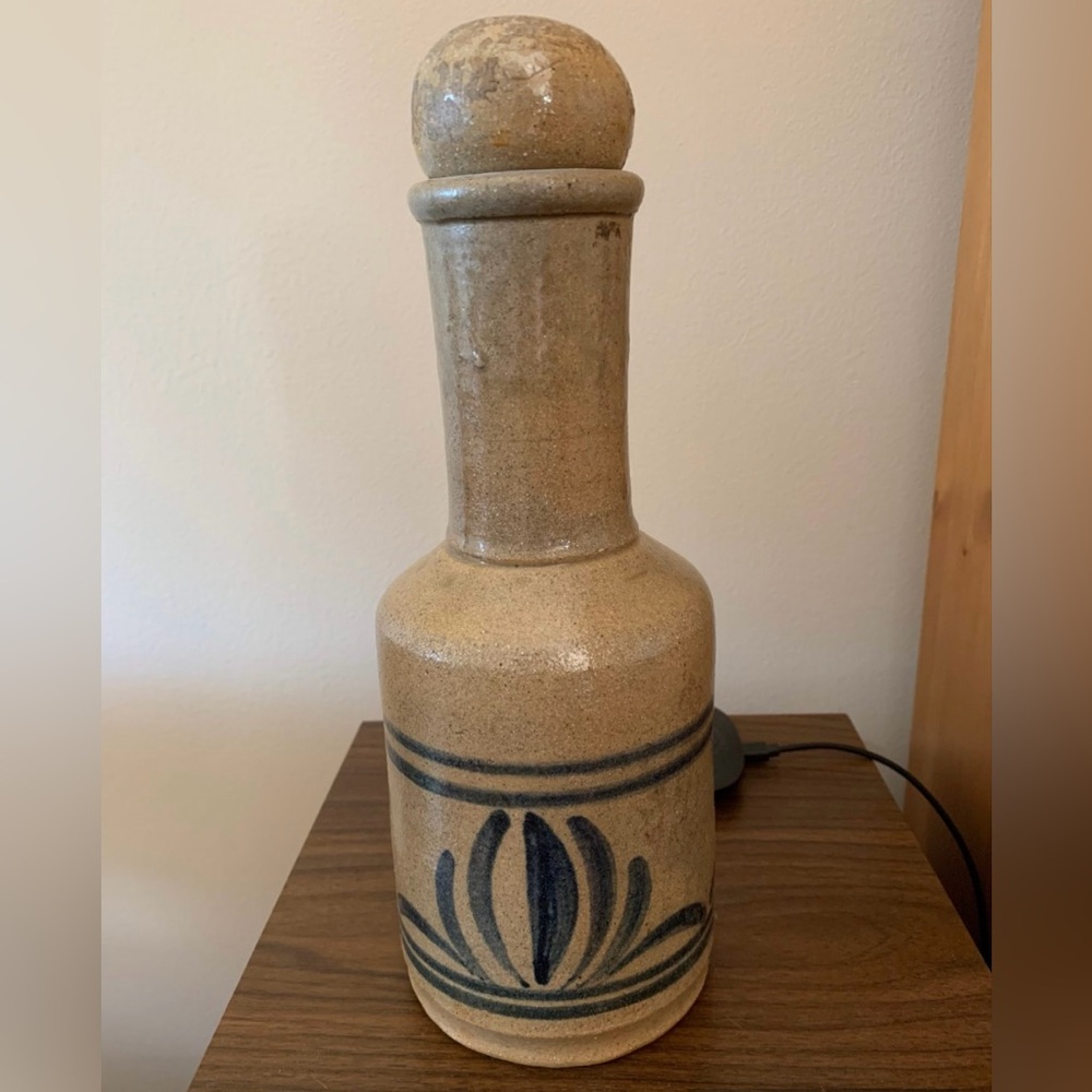 Vintage Salt Glaze Pottery Bottle w. Ball Stopper